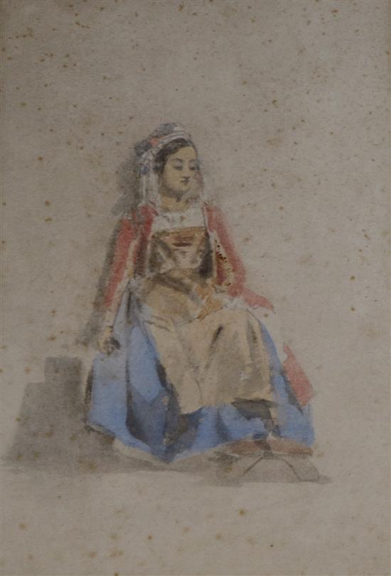 William Evans of Bristol (1809-1858), watercolour, Seated Italian woman, 30 x 20cm, unframed